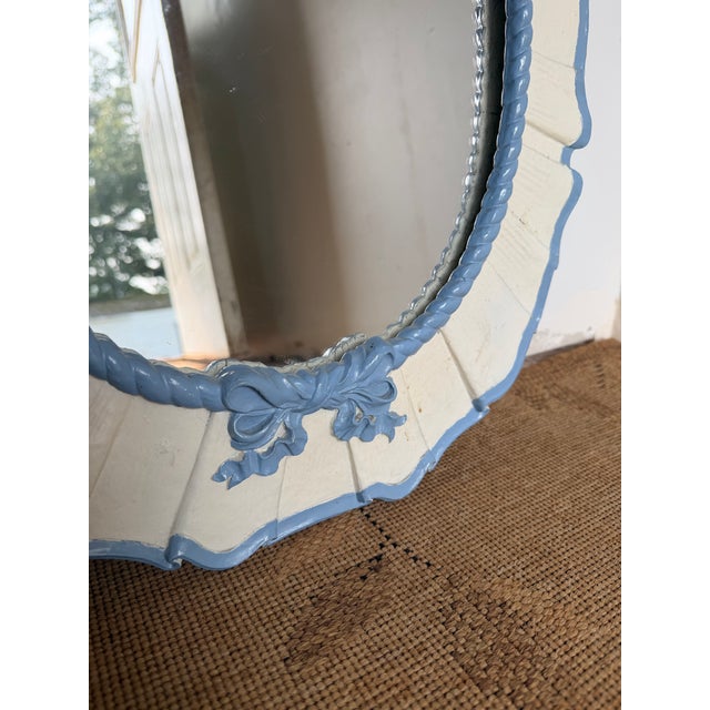 Vintage Painted Ruffled Oval Mirror With Bow For Sale - Image 9 of 10