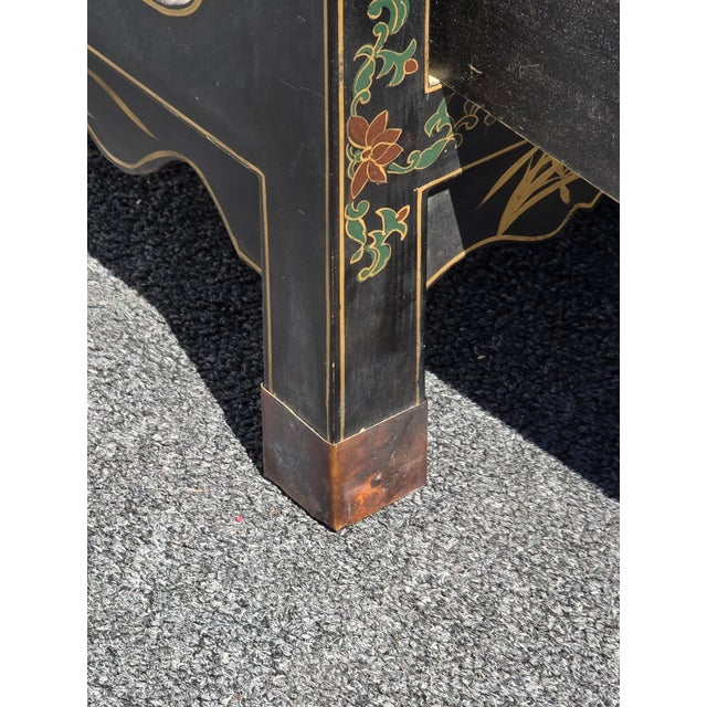 Vintage Chinese Asian Black Lacquer Chinoiserie Cabinet Storage Side Table #1of2 For Sale - Image 16 of 18