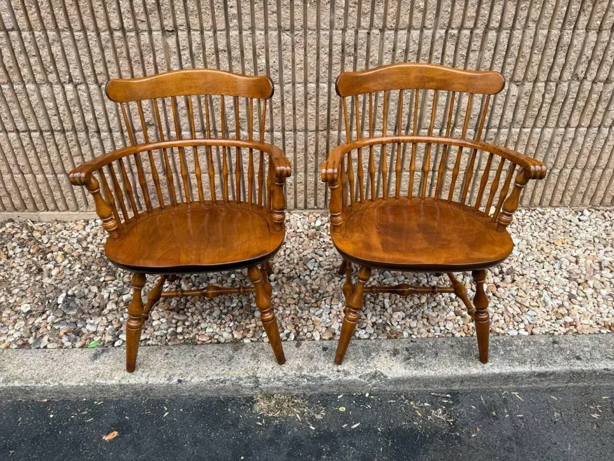 Pair of Vintage Nichols and Stone Colonial Style Solid Birch Wood