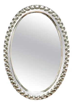 Italian Crystal Art Large Oval Double Beveled Mirror, Italy, 1950s