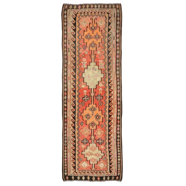 Textile Mid 20th Century Vintage Decorative Turkish Kars Kilim For Sale - Image 7 of 7