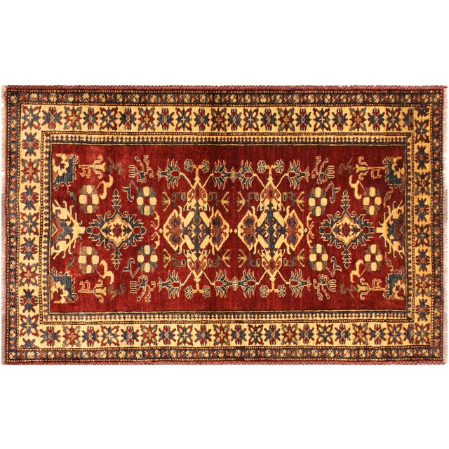 Rustic Super Kazak Red/Gold Wool Rug - 4'0'' X 5'7'' For Sale - Image 10 of 10