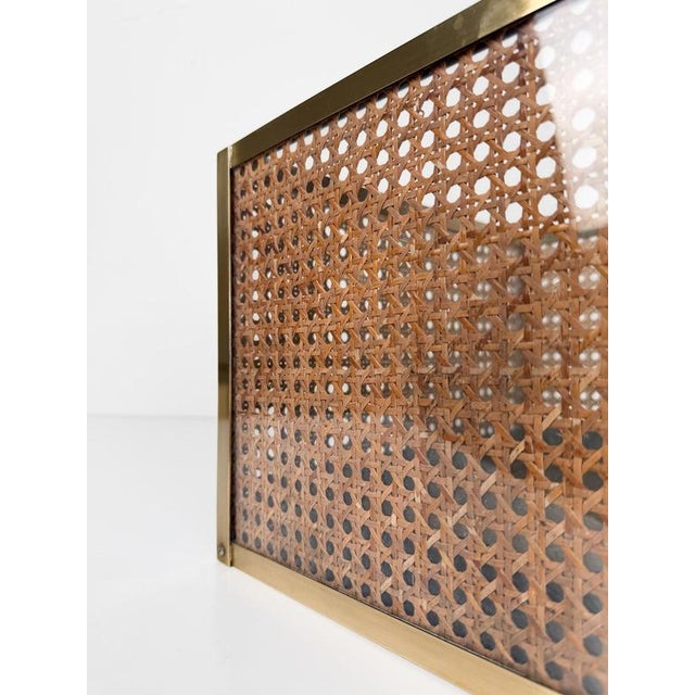 Acrylic Glass, Cane and Brass Cachepot Planter in the style of Dior Home, 1970s For Sale - Image 10 of 16