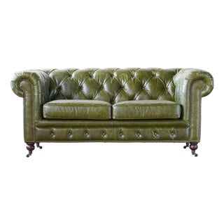Adoorne Chesterfield Leather Loveseat For Sale