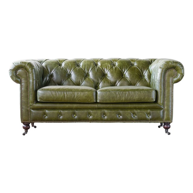 Adoorne Chesterfield Leather Loveseat For Sale