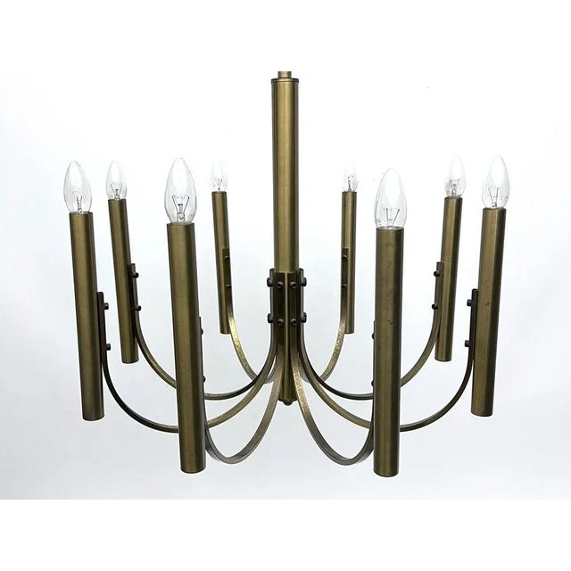 Gold Large Vintage Italian Eight Lights Chandelier in Brass, 1970s For Sale - Image 8 of 10