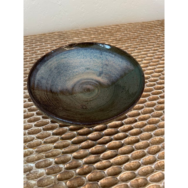 1970s Vintage 1970’s Signed Colorblocked Studio Piece in Brown Terracotta With Olive Green & Taupe With Blue Glaze For Sale - Image 5 of 12