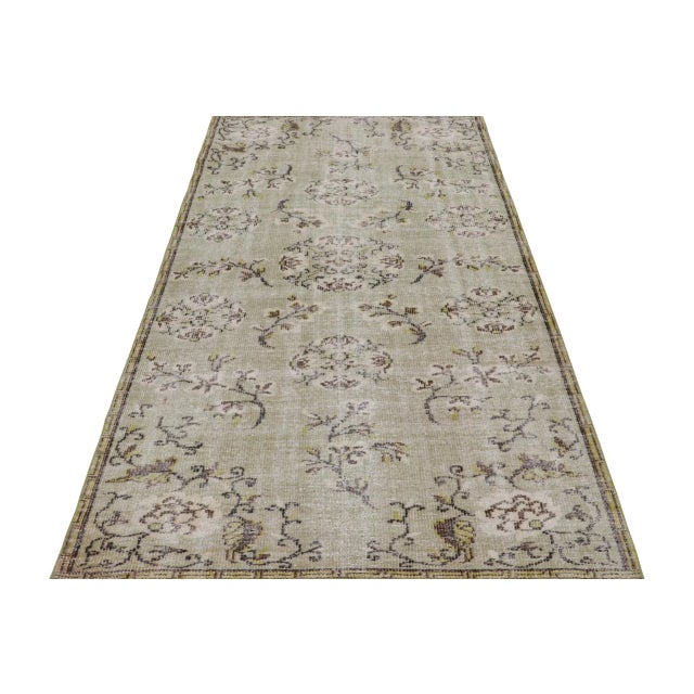 Traditional Vintage Zeki Muren Rug in Green With Floral Patterns For Sale - Image 3 of 7