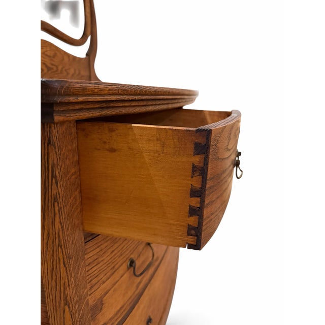 Antique American Quarter-Sawn Oak Serpentine Dresser With Wishbone Mirror For Sale - Image 10 of 11