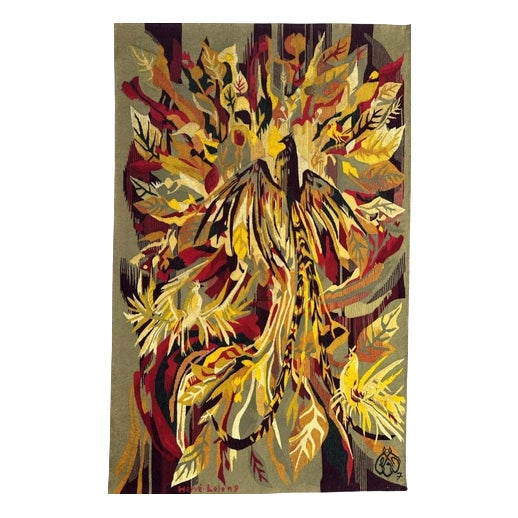 Vintage Aubusson Tapestry with Herve Lelong Design, 1960s For Sale