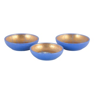 Faience Bowls with Blue and Gold Glaze by Wilhelm Kåge for Gustavsberg, 1930s, Set of 3 For Sale