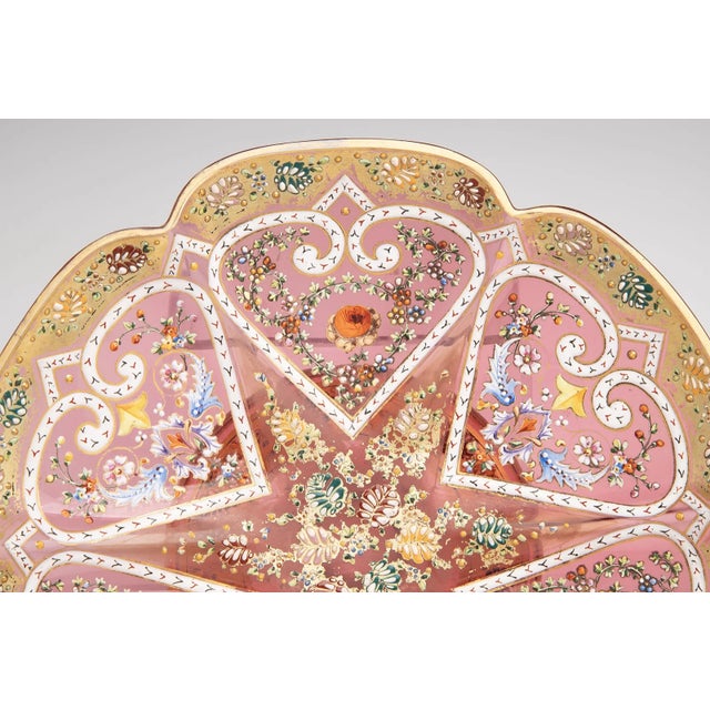 Pink Late 19th Century Moser Cranberry Glass Gilt & Enameled Footed Compote For Sale - Image 8 of 10