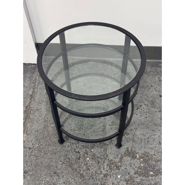 Metal Tanner Round Glass End Table For Sale - Image 7 of 12
