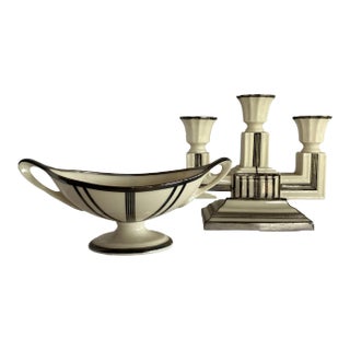 Circa 1930 Lenox Sugar Bowl and Candelabra Set With Sterling Silver Overlay- 2 Pieces For Sale