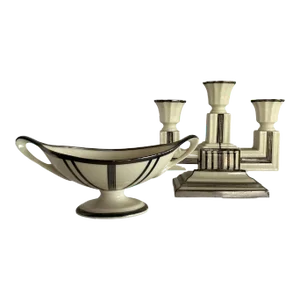 Circa 1930 Lenox Sugar Bowl and Candelabra Set With Sterling Silver Overlay- 2 Pieces
