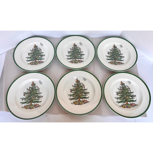 Late 20th Century Spode Christmas Tree Dinner Plates - Set of 6 For Sale In Dallas - Image 6 of 8