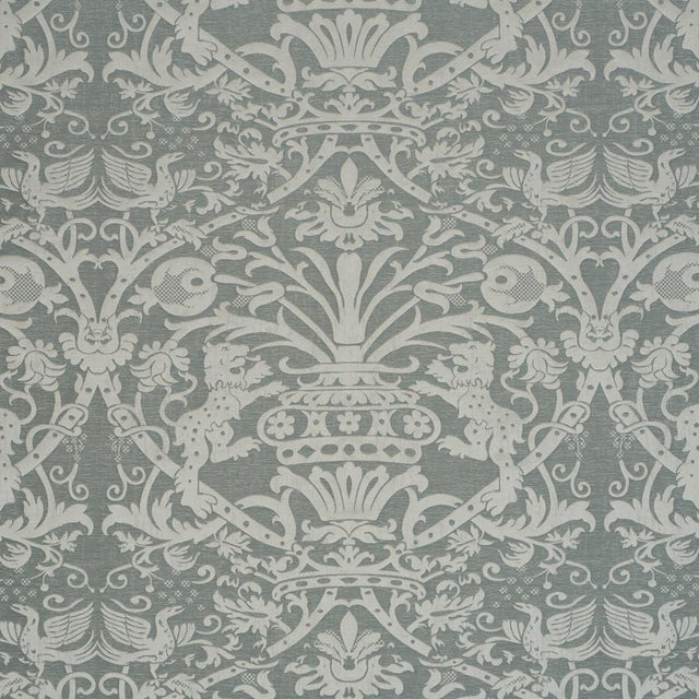 Schumacher Dougal Damask Fabric In Mist For Sale In New York - Image 6 of 6