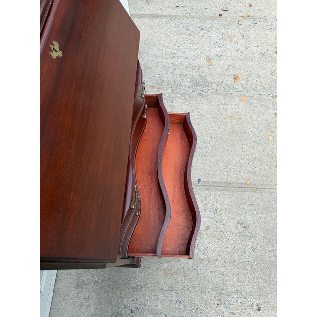 Vintage Chippendale Style Mahogany Secretary Desk With Serpentine Drawers, Ball and Claw Feet & Drop Front For Sale - Image 12 of 12