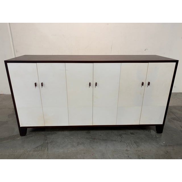 Beautiful Art Deco Sideboard Attributed to Cygal Ivory Parchment Doors No visible makers mark Has hardware for shelves,...