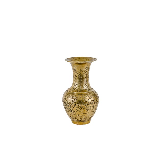 Pair of Vintage Chinese Etched Brass Vases For Sale In Tulsa - Image 6 of 11