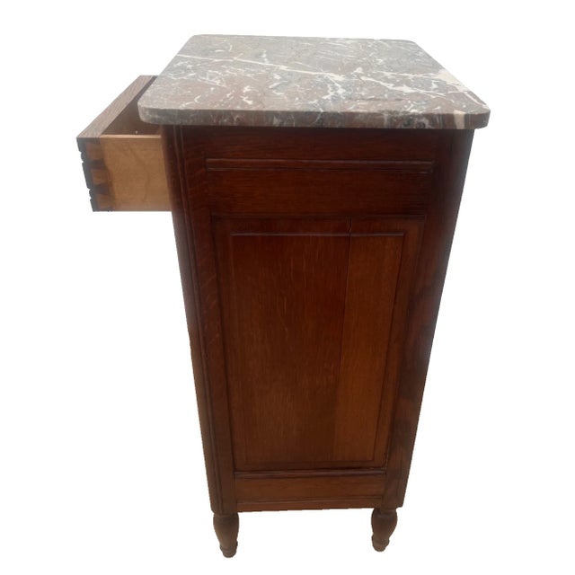 Antique Nightstand Marble Top Interior Commode Cabinet, Drawer and Shelf For Sale In Palm Springs - Image 6 of 10