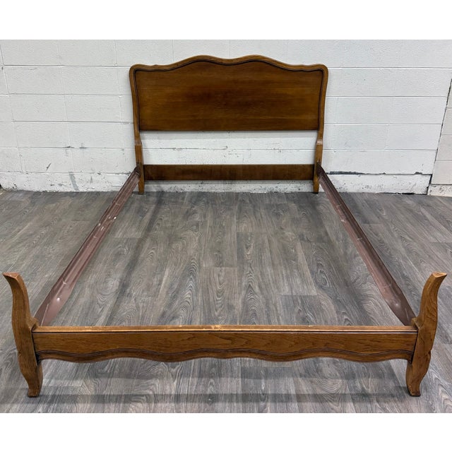 French Provincial Vintage Full Size French Provincial Solid Oak Bed For Sale - Image 3 of 15
