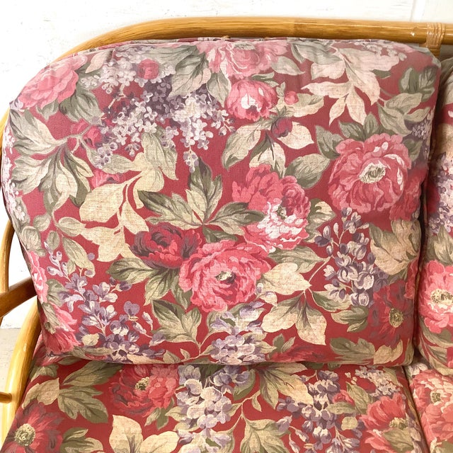 Vintage Palm Beach Style Rattan Sofa With Architectural Lattice Back For Sale - Image 9 of 18