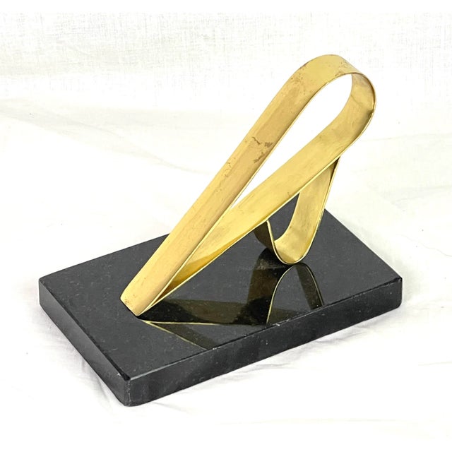 Late 20th Century Modern Gold Brass Marble Desk Sculpture For Sale - Image 5 of 13