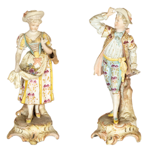 Porcelain Rococo Couple Figurines from Meissen, Germany, 19th Century, Set of 2