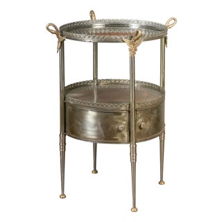 Vintage Italian Steel and Bronze Circular Side Table with Swan Necks and Doors For Sale