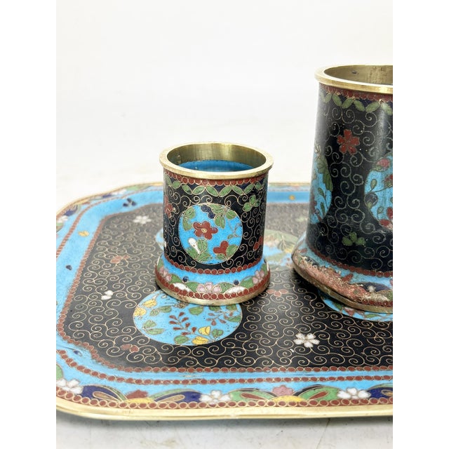 Small Cloisonné Tray with Boxes, China, 19th Century, Set of 3 For Sale - Image 4 of 16