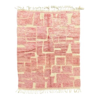 Mid-Century Modern Beni Ouain Pink Moroccan Wool Rug For Sale