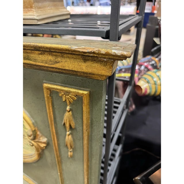 French Vintage LaBarge French Style Hand Painted Carved Wood Trumeau Mirror For Sale - Image 3 of 12