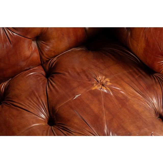 Brown Mid 20th Century Tufted Vinyl Chesterfield Wingback Armchair in Brown For Sale - Image 8 of 17