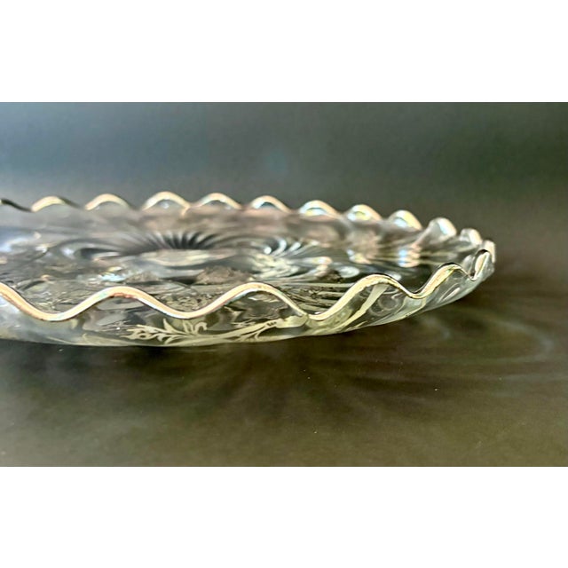 1940s Vintage Silver Poppies Cake Plate by Silver City in the Flanders Clear Pattern, 1940s Pedestal Platter For Sale - Image 5 of 10