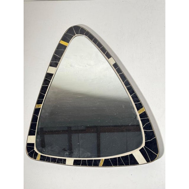 Mid-Century Modern Asymmetrical Mosaic and Brass Free-Form Mirror from Muller, 1950s For Sale - Image 4 of 18