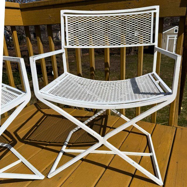 Mid 20th Century, White Metal Director Chairs, Styled After Salterini, Pair (2) For Sale - Image 9 of 18