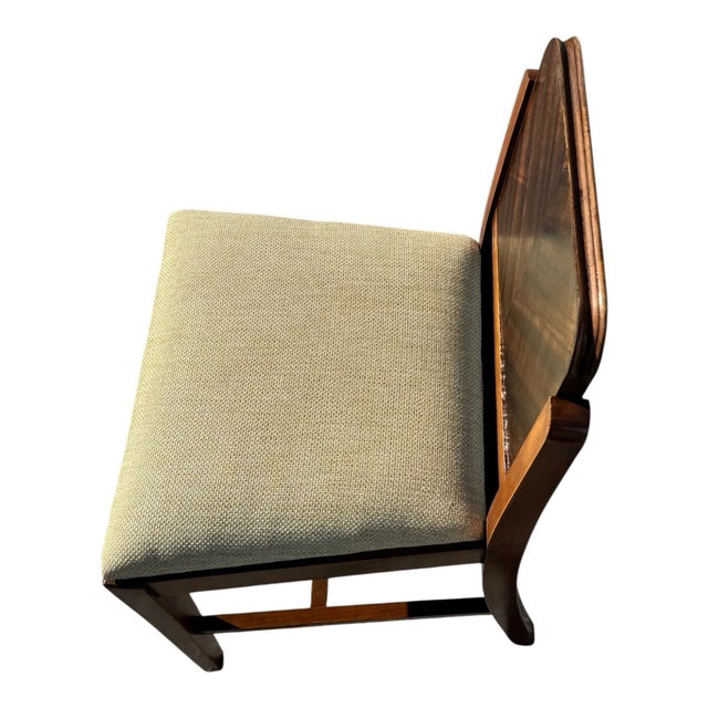 1930s Art Deco Walnut French Vanity Chair Newly Upholstered For Sale - Image 15 of 17