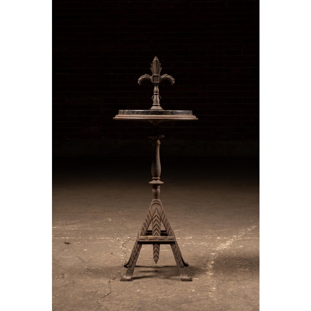 1920s 1920s Art Deco Cast Iron & Potoro Marble Smoking Stand With Fleur-De-Lis Finial For Sale - Image 5 of 10