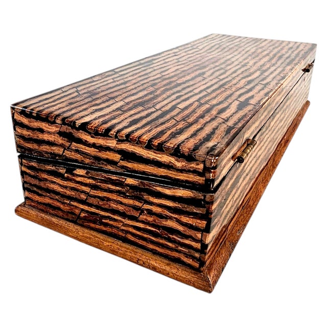 Brown Ethan Allen Inlaid Wood Jewelry Box – 12.5” Lacquered Lidded Watch Storage For Sale - Image 8 of 12