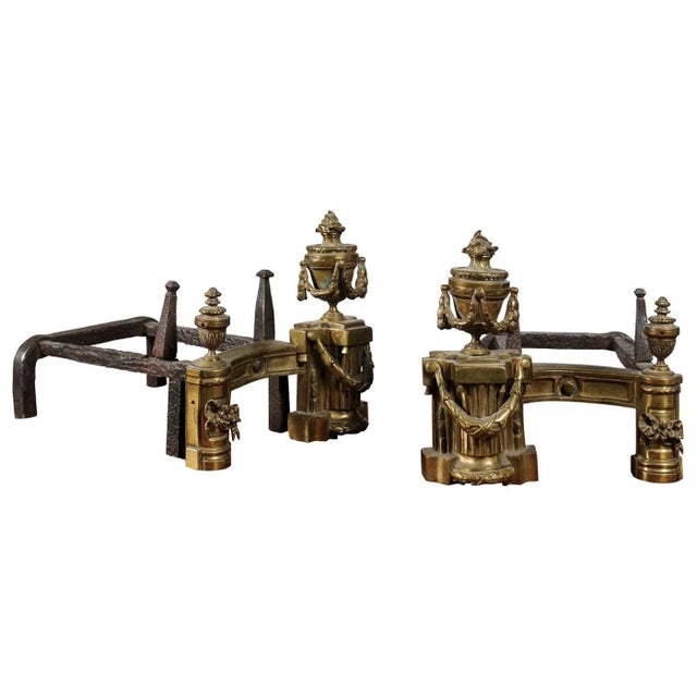 1860 English Neoclassical Style Brass Andirons with Fire Urns - A Pair For Sale - Image 12 of 12