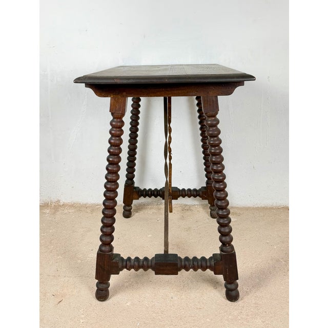 Spanish Barley Twist Side Table with Wrought Iron Stretchers, 1930s For Sale - Image 9 of 11