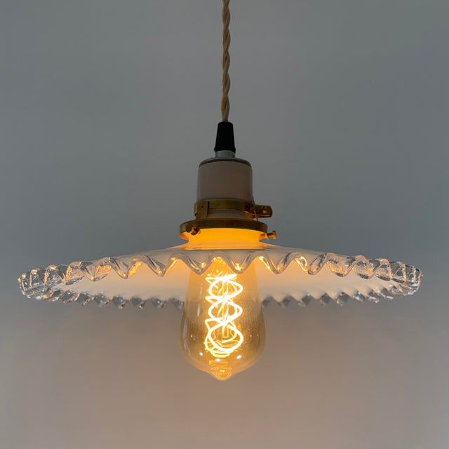 French White Opaline Glass “Frill” Pendant Light, 1930s For Sale - Image 4 of 7