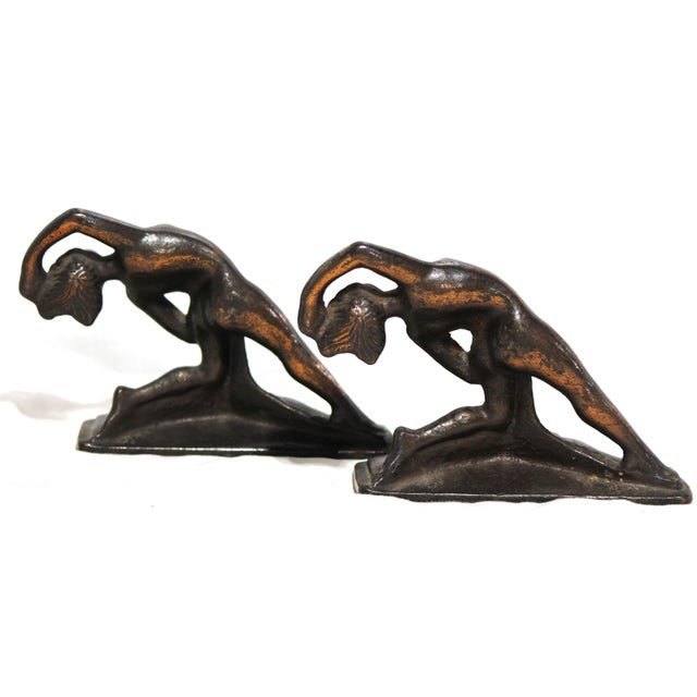 Fantastic and Rare 1920s Cast Iron Art Nouveau Nude Woman Book Ends For Sale - Image 4 of 11