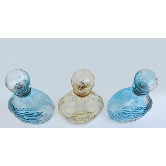 Mid-20th Century American Blown Glass Flasks Decanter Bottles Friendship Horn of Plenty Blue Amber - Set of 3 For Sale - Image 11 of 18