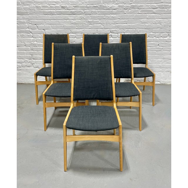 Danish Mid Century Modern Dining Chairs, Set of 6, Beech Wood Frames With Charcoal Upholstery, Scandinavian Modern Dining Chairs, C. 1960s For Sale - Image 9 of 17