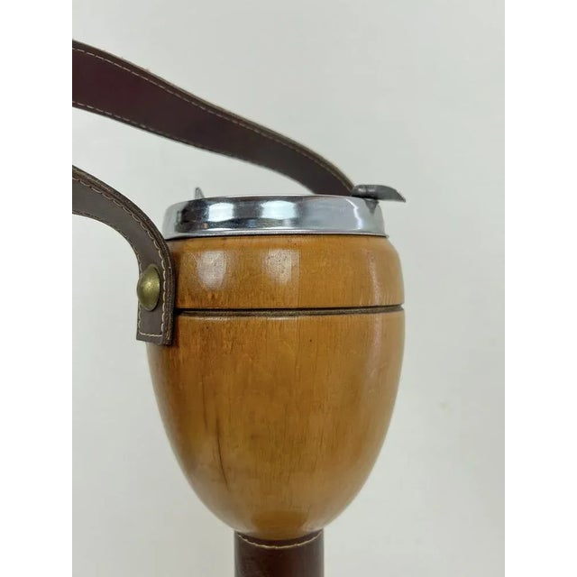 Mid-Century Danish Wood and Leather Standing Ashtray, 1970s For Sale - Image 6 of 13