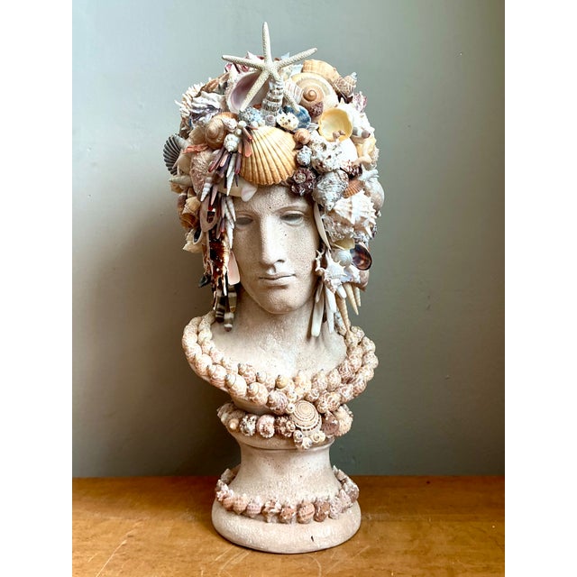 Vintage Shell Encrusted Bust Sculpture For Sale - Image 4 of 12
