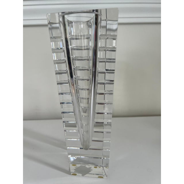 Modern Signed Orrefors Sweden Modern Architectural Cut Crystal Prism Vase - 8.5" For Sale - Image 3 of 5
