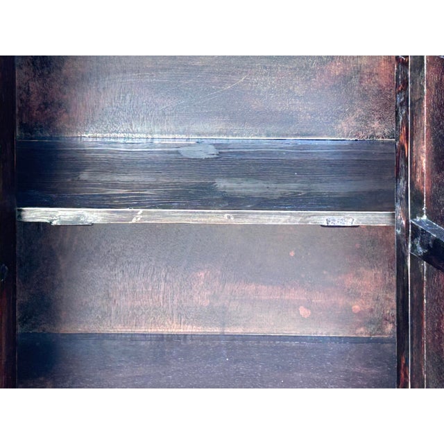 Wood Tibetan Oriental Black Red Foo Dogs Lions End Table Nightstand For Sale - Image 7 of 10